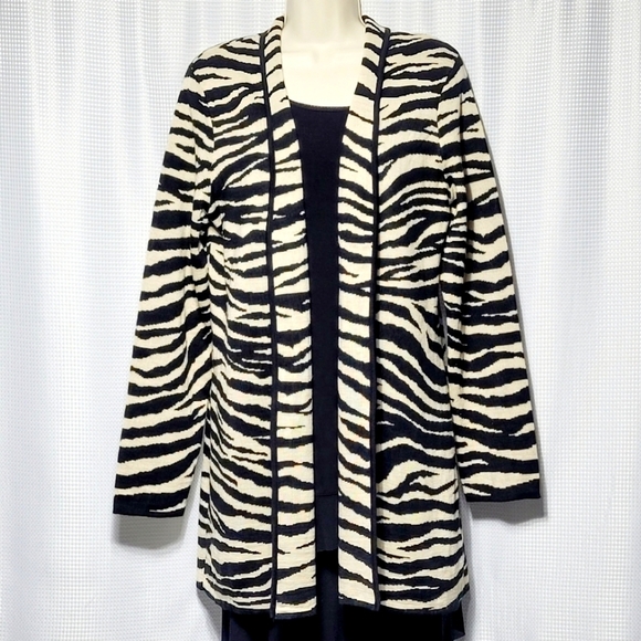 Evan-Picone Zebra Print Open Front Knit Cardigan Women's (L) - Picture 1 of 9